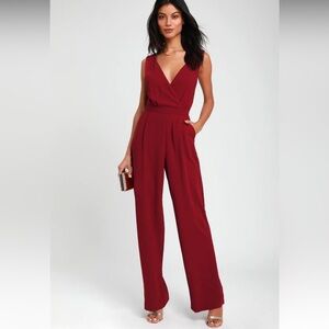 Kiska Burgundy Lace Wide-Leg Jumpsuit